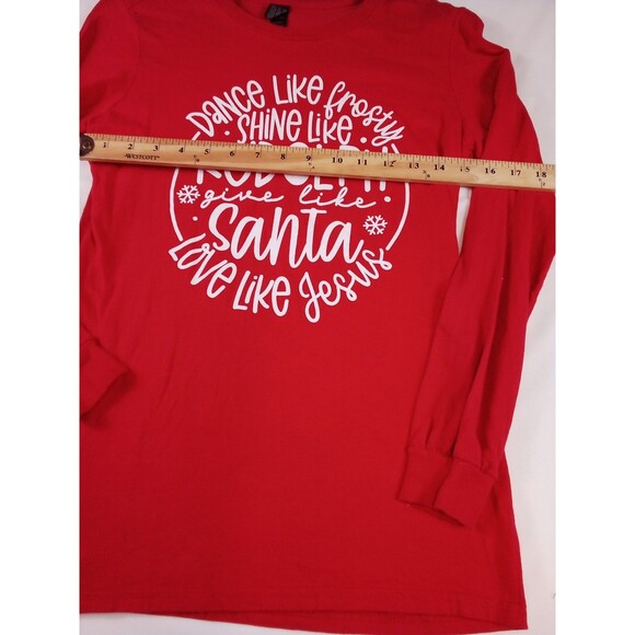 Women's /Junior Christmas Rudolph Santa Jesus Long Sleeve Red T-shirt Size Small - Picture 10 of 14